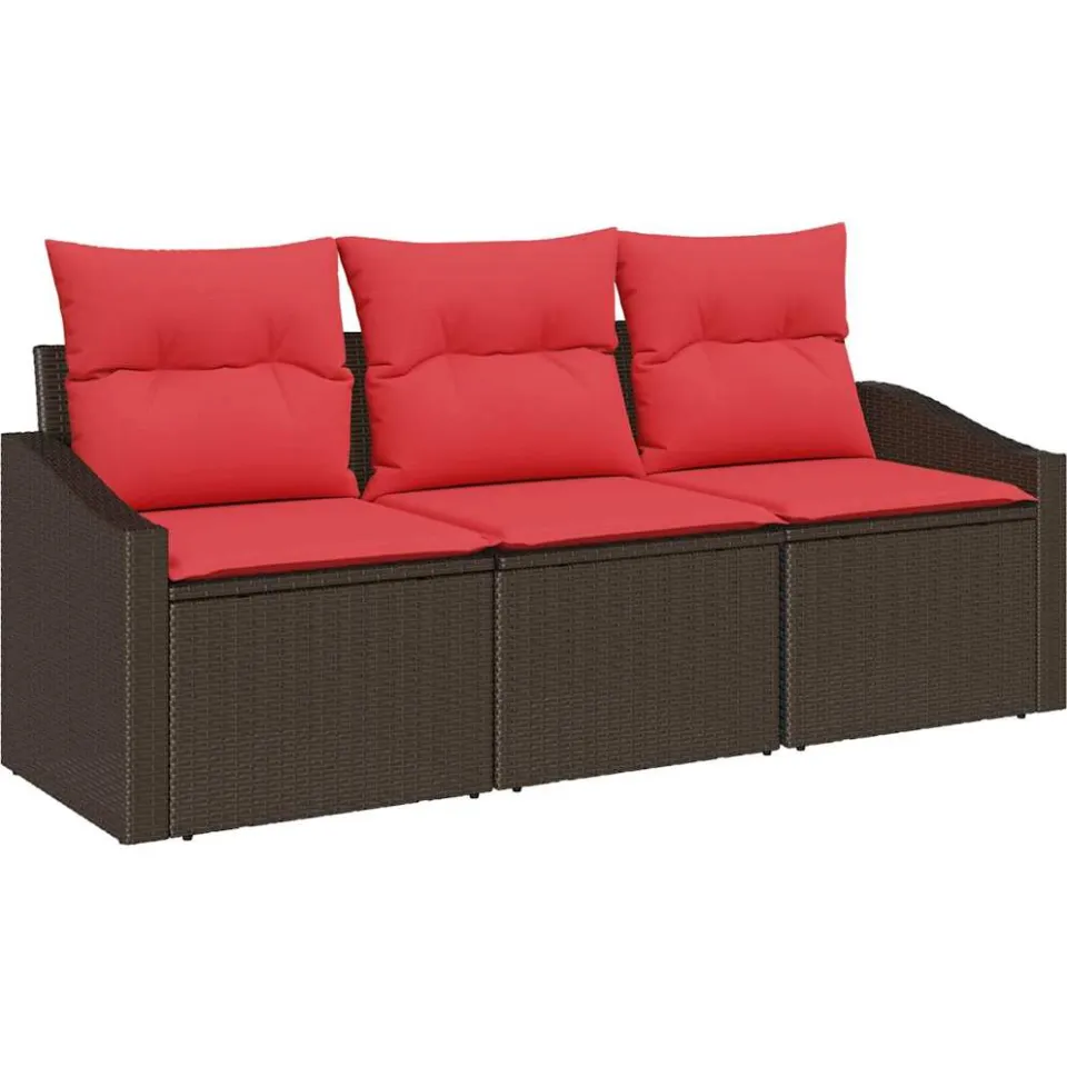 vidaXL Bankstel 3 st Bruin poly rattan