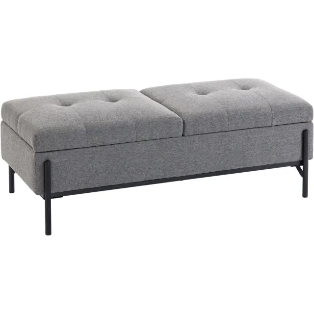 Homona Zitbank met opbergruimte - Met 2 vakken en 12 cm dik kussen - 117 x 50 x 44 cm - Grijs