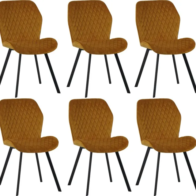 Colenis Rio eetkamerstoel - Set Van 6 - Okergeel - Fluweel - Velvet - Industrieel - Stoel