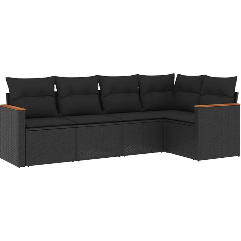 vidaXL 5-delige Loungeset met kussens poly rattan zwart, foto 3