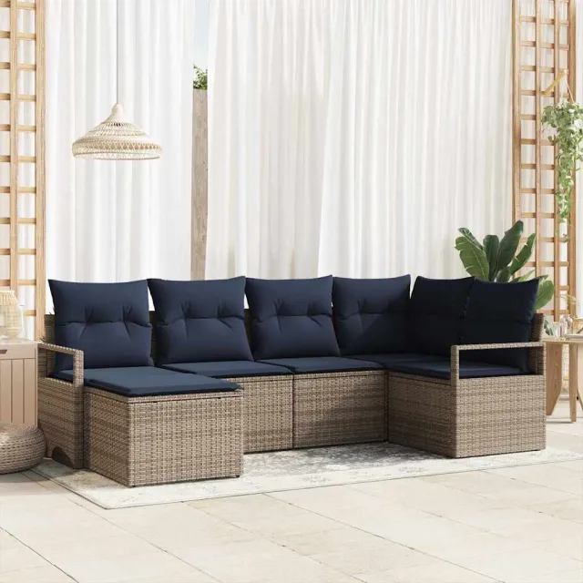vidaXL Bankstel 6 st Grijs poly rattan, foto 2
