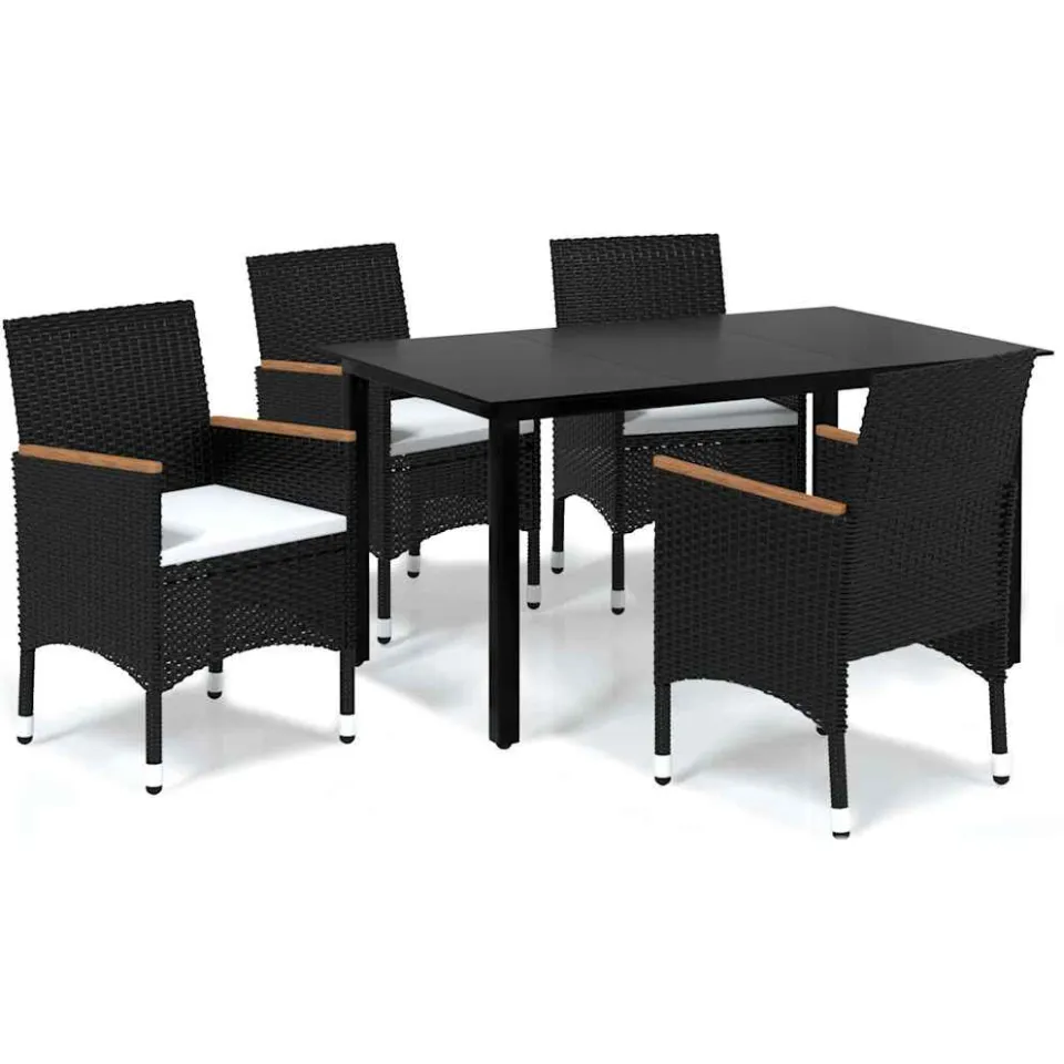 vidaXL 5-delige Tuinset met kussens poly rattan zwart, foto 3