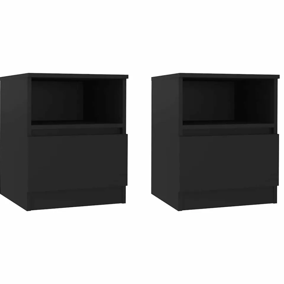 vidaXL Nachtkastjes 2 st 40x40x50 cm bewerkt hout zwart, foto 3
