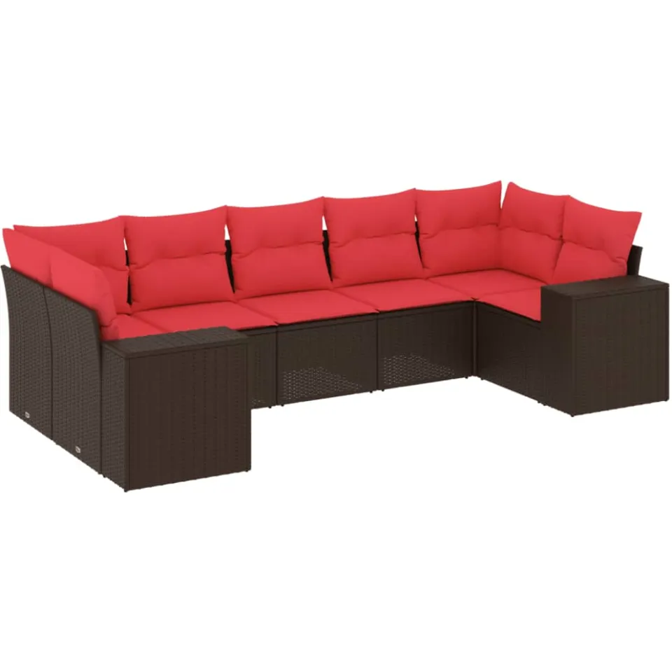 vidaXL 7-delige tuinbankset met kussens, bruin polyrotan, foto 3