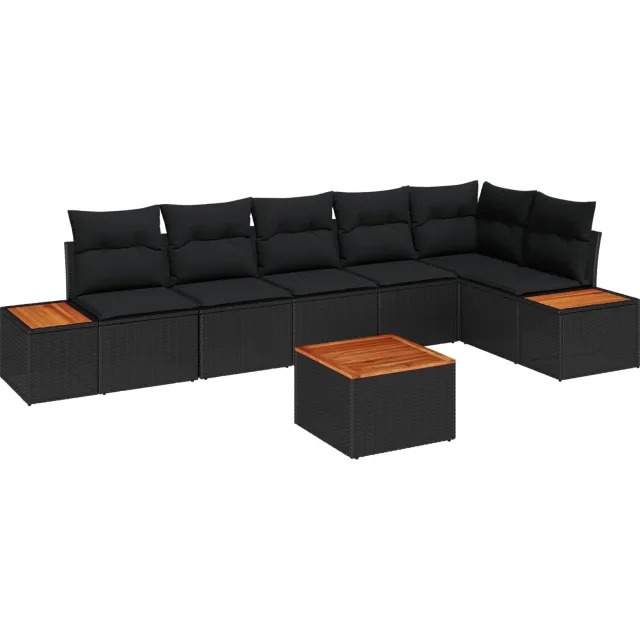 vidaXL Tuinbankenset 7 st Zwart Poly riet