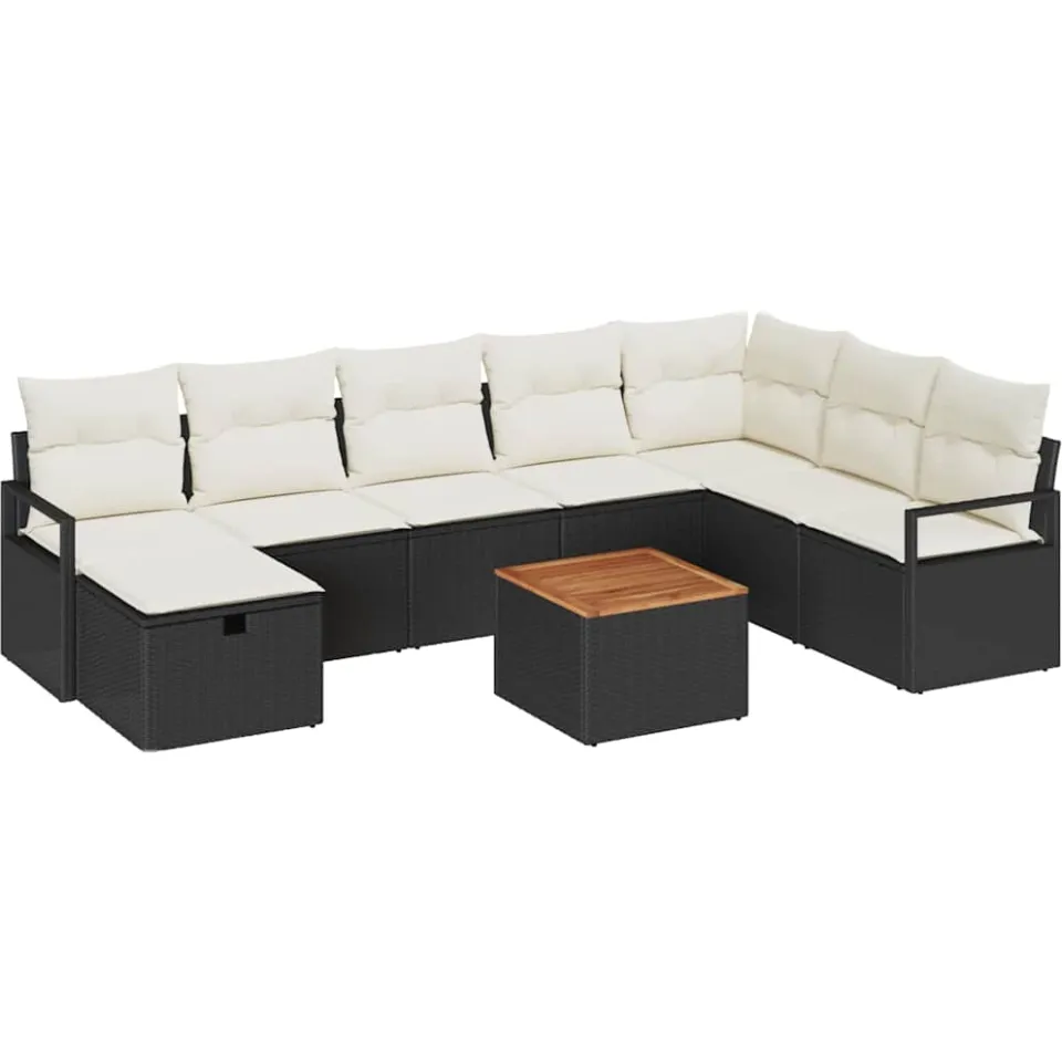 vidaXL Tuinbankenset 9 st Zwart poly rattan