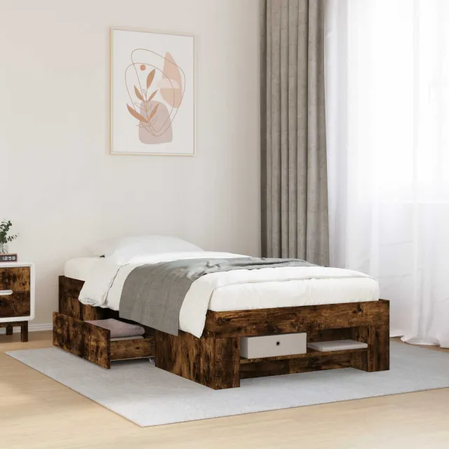 vidaXL Bedframe met opslag Gerookt eiken 80 x 200 cm Bewerkt hout Bruin