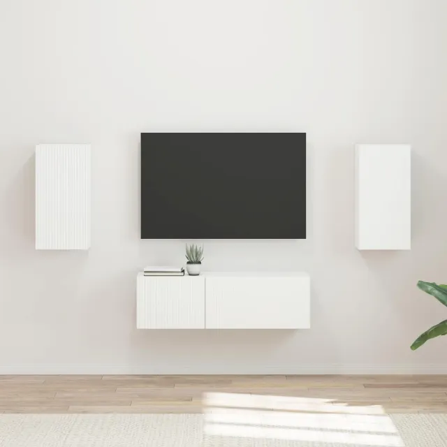 vidaXL TV Wandkast Set 4 st Wit Bewerkt hout