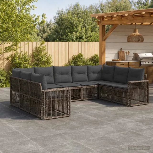 vidaXL Tuinbankenset 9 st 9-zits Grijs en Donkergrijs poly rattan, foto 2