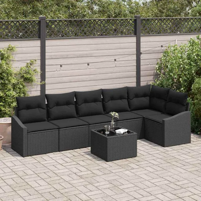 vidaXL Bankstel 7 st Zwart poly rattan, foto 2