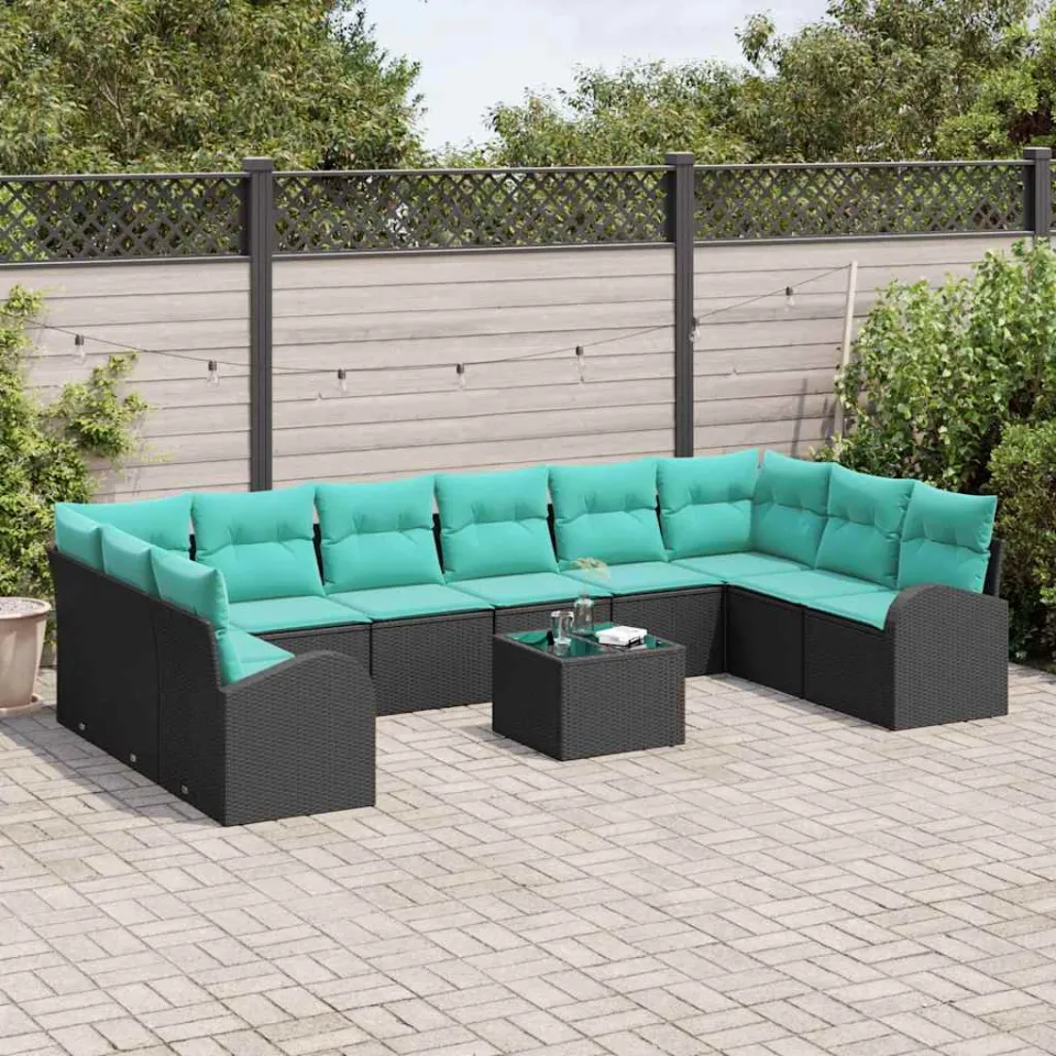 vidaXL Tuinbankenset 11 st Zwart en Turquoise poly rattan, foto 3
