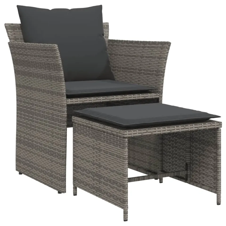 vidaXL Tuinstoel met voetenbank poly rattan grijs