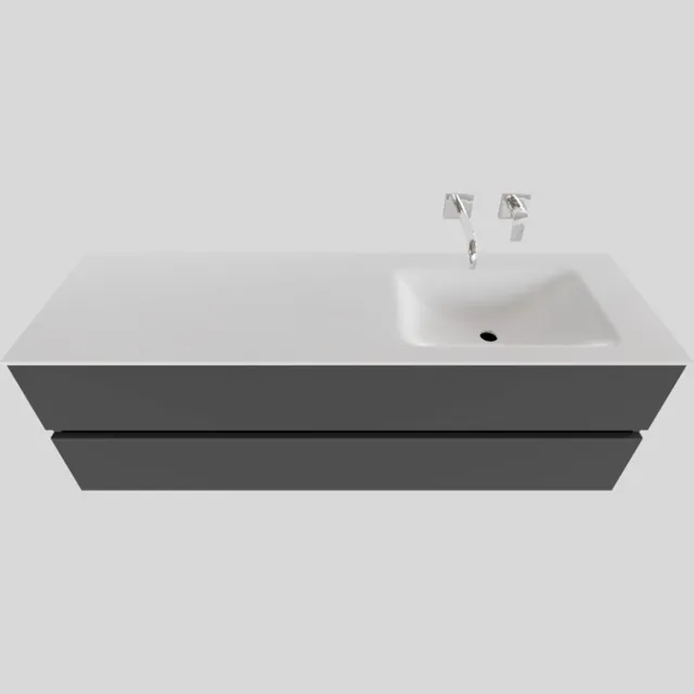 Boss & Wessing Badkamermeubel Solid Surface BWS Oslo 150x46 cm Rechts Mat Antraciet (0 kraangaten)