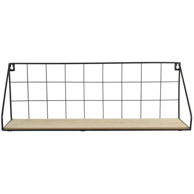 HOME DECO FACTORY Wandplank - rechthoek - metaal/hout - 45 x 15 x 15 cm - 1 plank Zwart-beige houtkleur