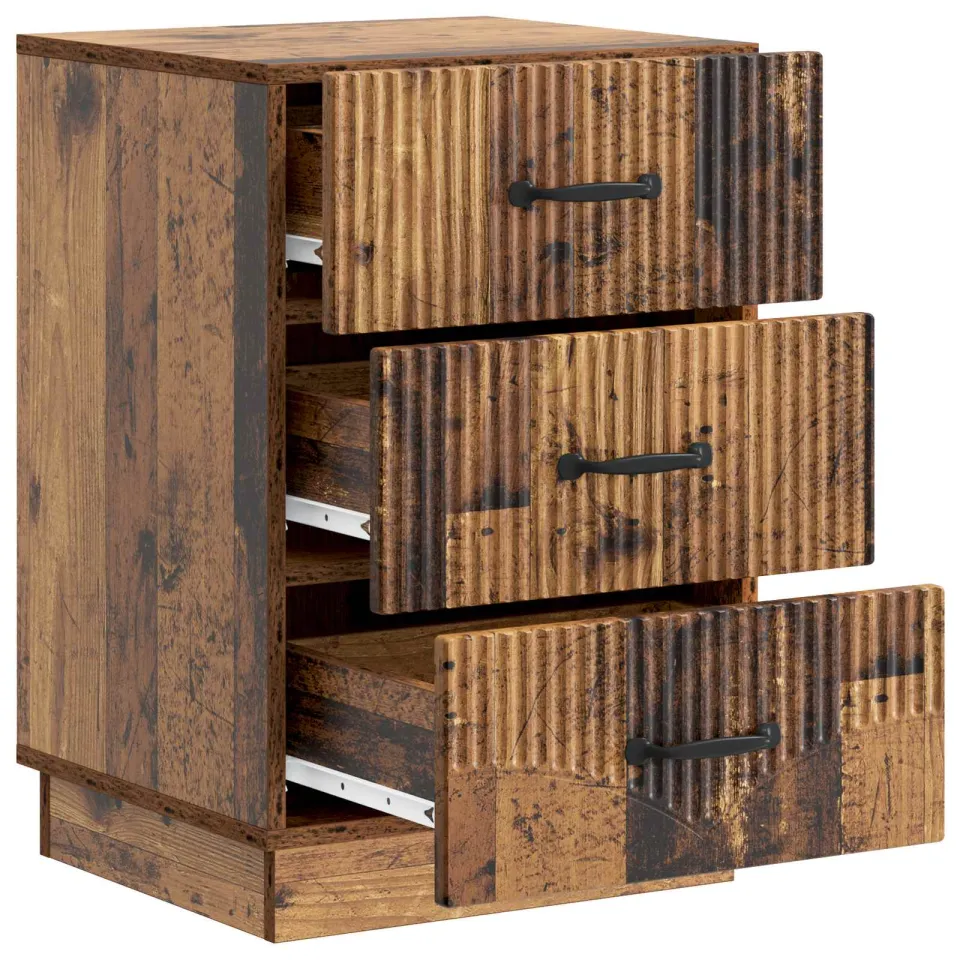 vidaXL Nachtkastje met lade Oud hout 43 x 41 x 63,5 cm Bewerkt hout bruin, foto 3