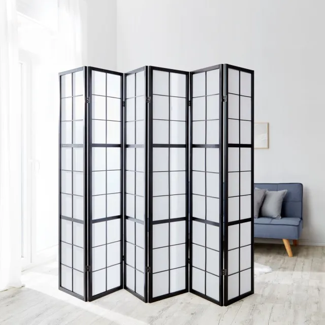 Homestyle4u Kamerscherm 6 panelen - 264x175 cm - zwart - 6-delig - Shoji