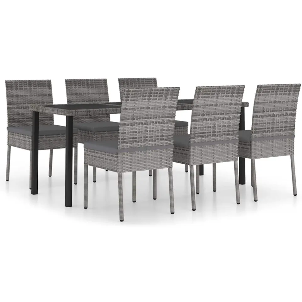 vidaXL 7-delige Tuinset poly rattan grijs