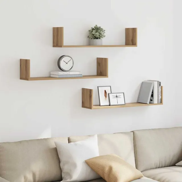 vidaXL Wandschappen 3 st 80x18x18 cm bewerkt hout artisanaal eiken Bruin
