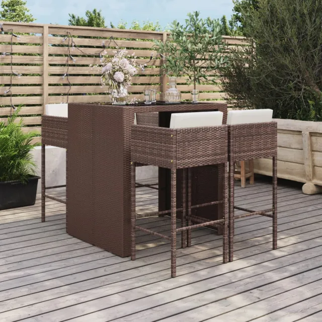 vidaXL 5-delige Tuinbarset met kussens poly rattan bruin, foto 2