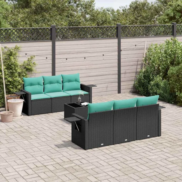vidaXL 7-delige tuinbankset met kussens van zwart polyrotan, foto 2