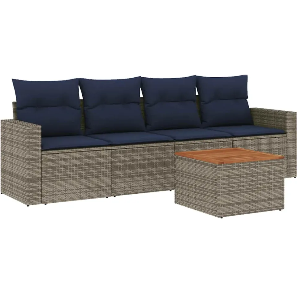 vidaXL 5-delige Loungeset met kussens poly rattan grijs, foto 3