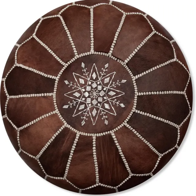 Poufs&Pillows Leren Poef - Hout bruin - Handgemaakt en stijlvol - Gevuld geleverd - Poufs&Pillows wood brown