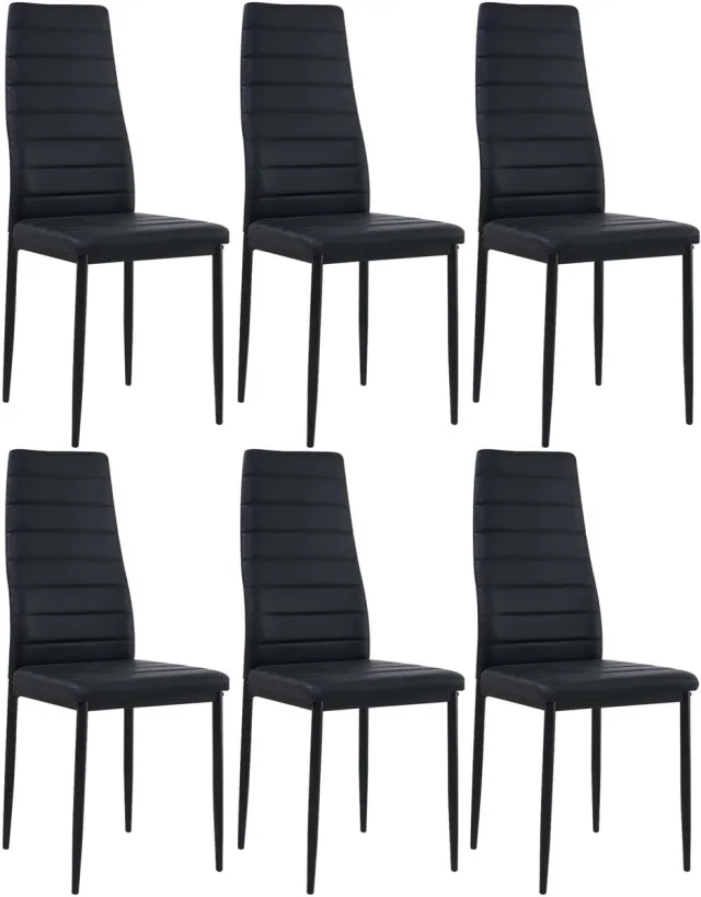 Xbro Eetkamerstoelen Set van 6 – Comfortabele Stoelen met Hoge Rugleuning – Imitatieleer – Voor Eetkamer, Keuken en Woonkamer – Modern Design – 96x41x39 cm Zwart