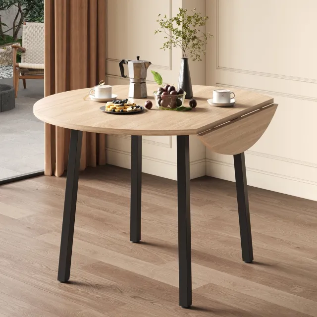 STILVORA Eettafel - Ronde Inklapbare Tafel Voor 2-4 Personen - Ruimtebesparend Voor Keuken En Klein Wonen - MDF - 100x100 Cm - Eikenkleur