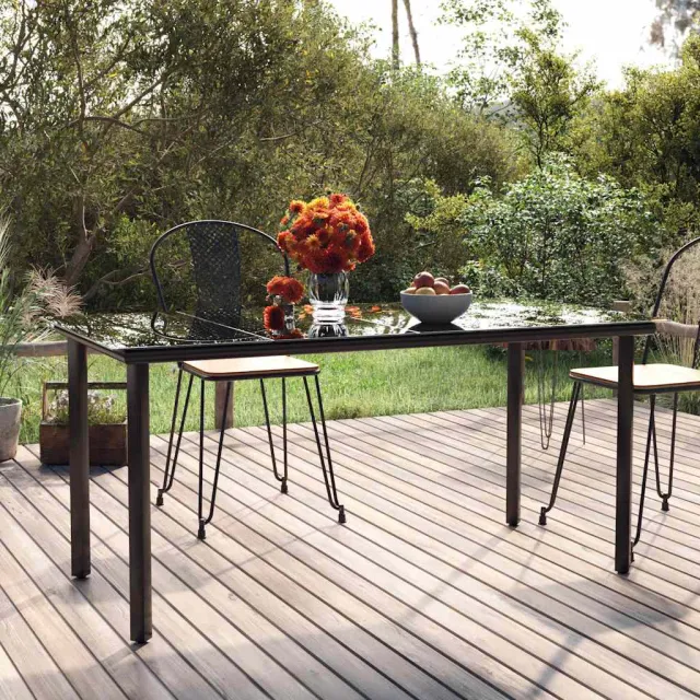 vidaXL Tuintafel 160x80x74 cm staal en gehard glas zwart
