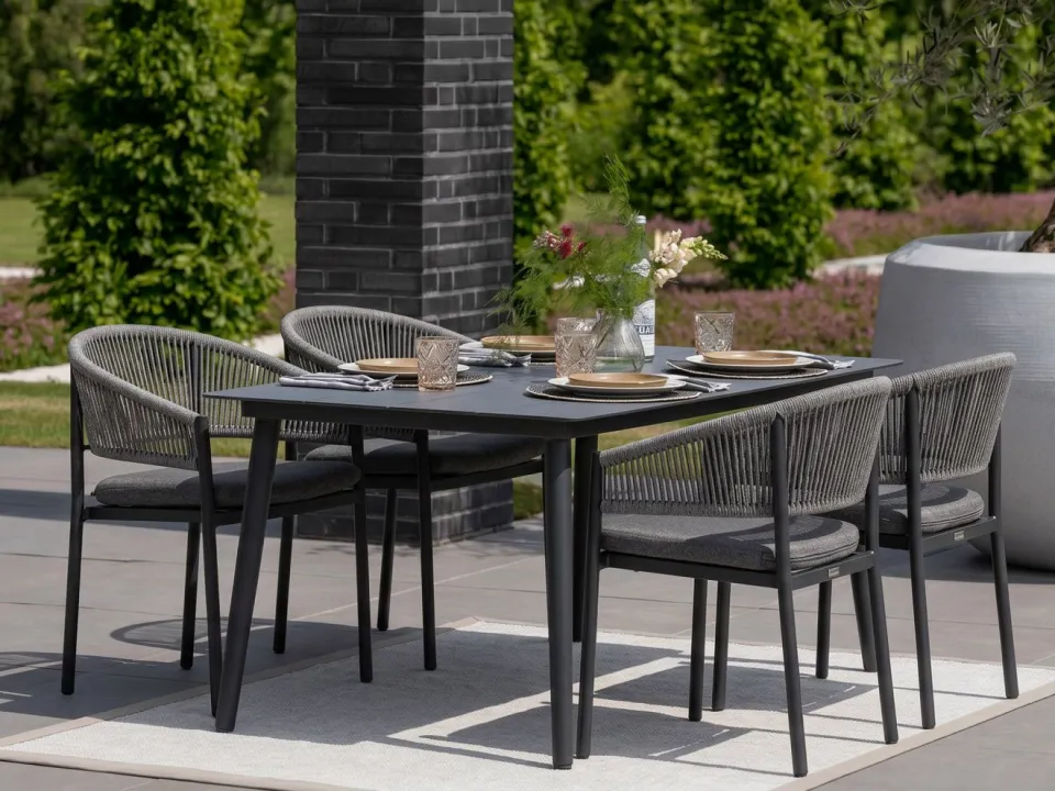 Bellagio tuinmeubelen Bellagio Panaro/Sora 160cm dining tuinset 5-delig stapelbaar grijs, foto 5
