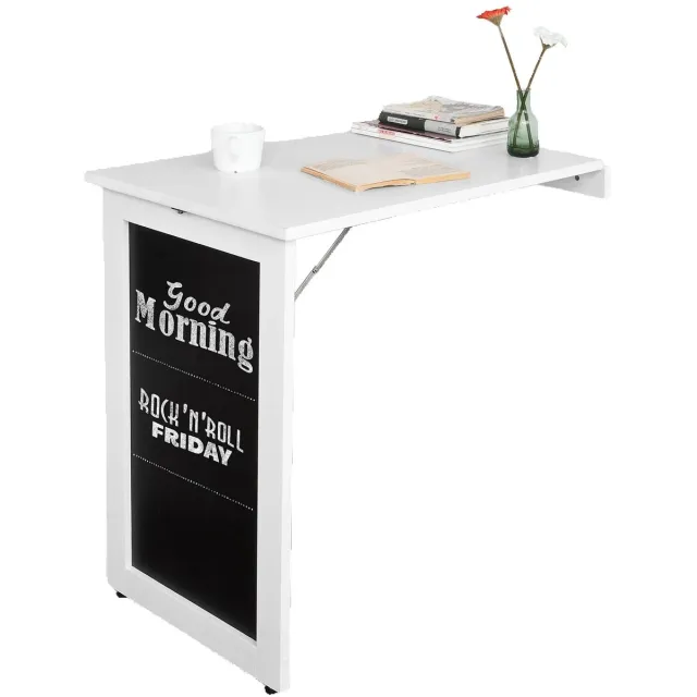 Velmio Wandtafel - Opvouwbare Tafel met Krijtbord - Laptoptafel - Eettafel - Bartafel - Keukentafel - 50x76x75cm - Wit