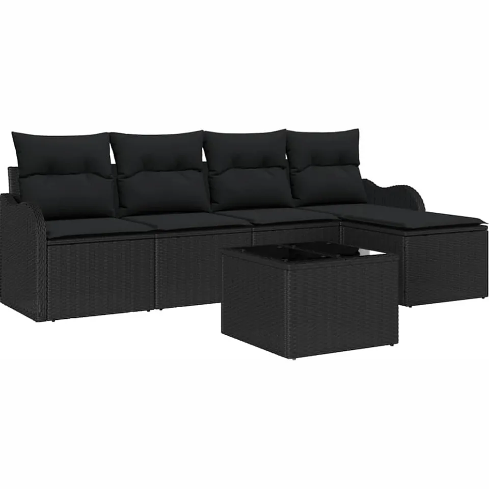 vidaXL Tuin Sofa Set 6 st Zwart poly rattan