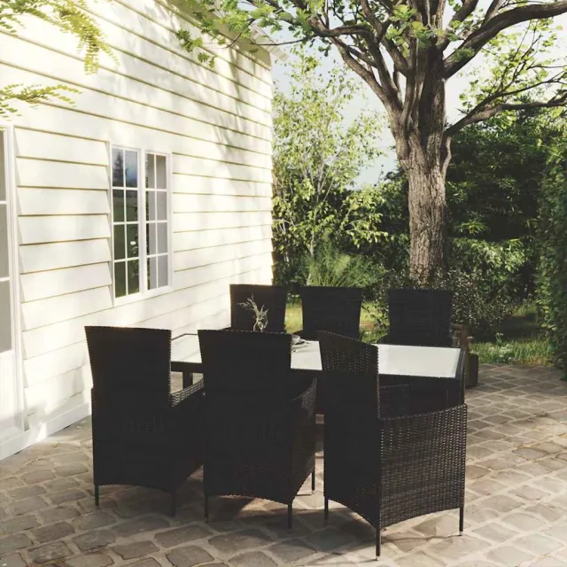 vidaXL 7-delige Tuinset met kussens poly rattan zwart