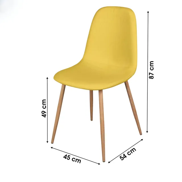 Urban Living OSLO - Set van 4 Scandinavische eetkamerstoelen in mosterdgele stof met metalen poten in houtlook – 45 x 54 x H.87 cm