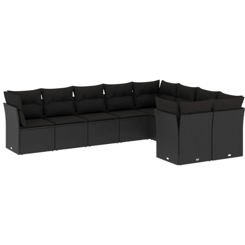 vidaXL 9-delige Loungeset met kussens poly rattan zwart, foto 3