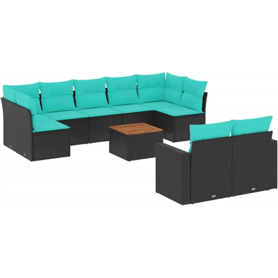 vidaXL 10-delige Loungeset met kussens poly rattan zwart, foto 3