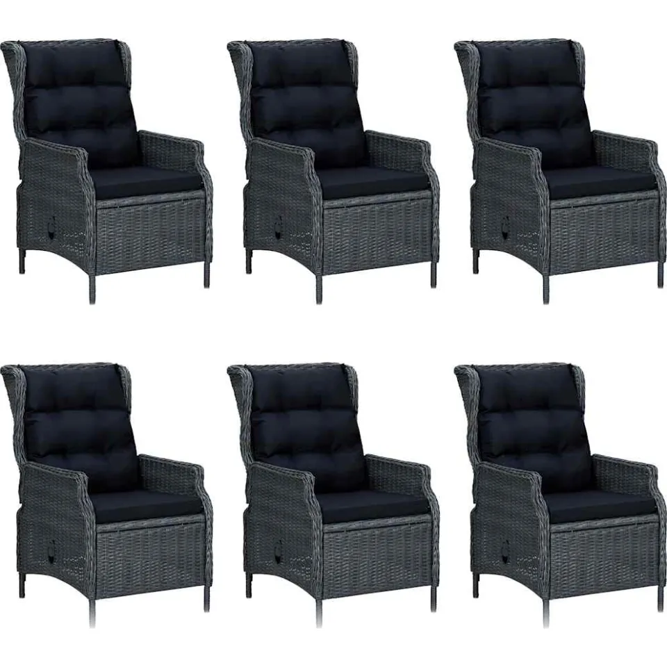 vidaXL 7-delige Tuinset met kussens poly rattan donkergrijs