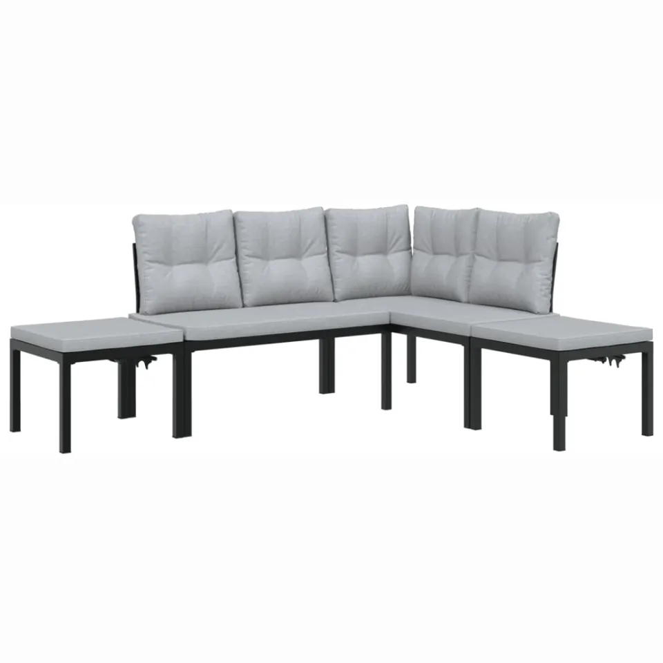vidaXL 4-delige Loungeset met kussens gepoedercoat staal zwart, foto 3
