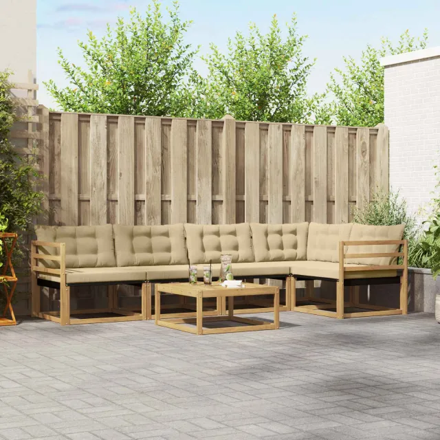 vidaXL Buiten bankenset 6 st Wit en Beige Bruin