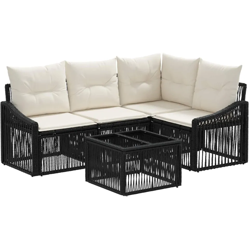 vidaXL Tuinbankenset 5 st 4-zits Zwart poly rattan, foto 3