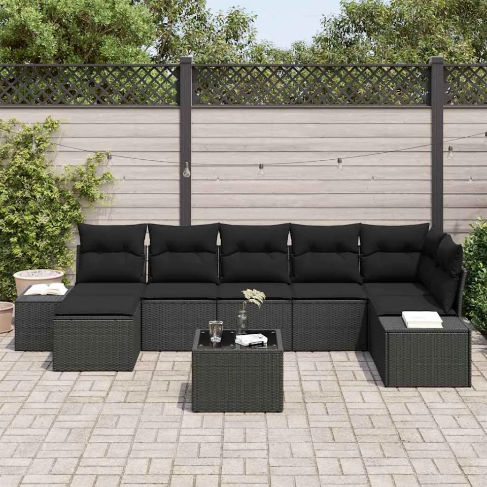 vidaXL Tuin Sofa Set 7 st Zwart poly rattan, foto 3