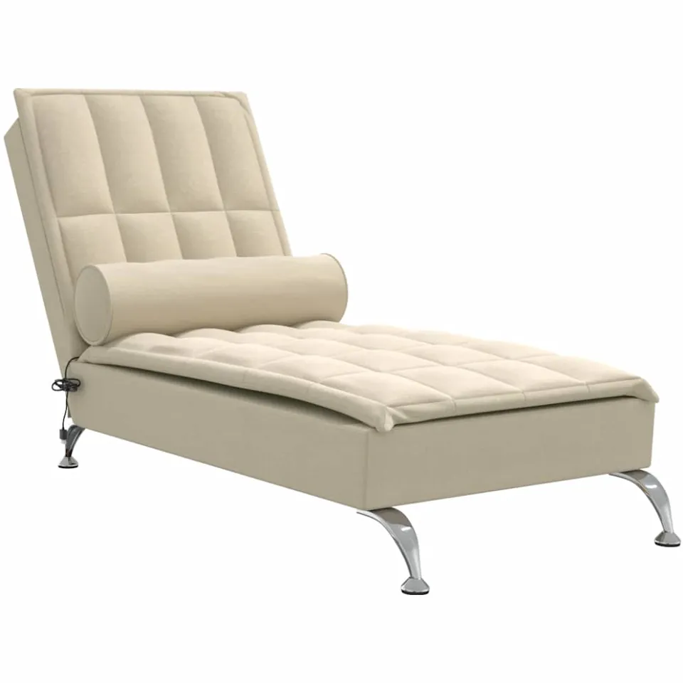 vidaXL Massage chaise longue met bolster stof crèmekleurig