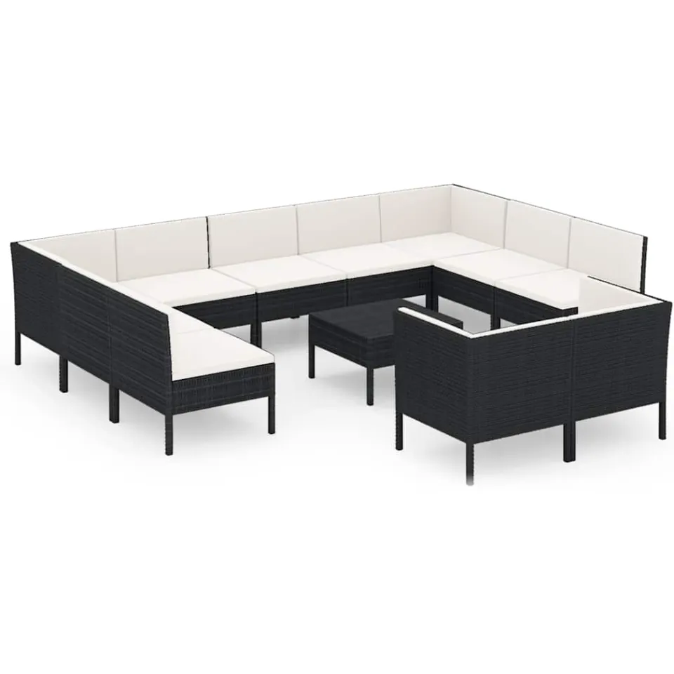 vidaXL 12-delige Loungeset met kussens poly rattan zwart, foto 4