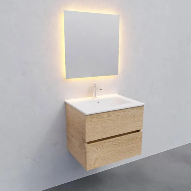 Boss & Wessing Badkamermeubel AQS Helsinki 60x46 cm Keramiek Wood Washed Oak 2 Laden Boss & Wessing Houtlook