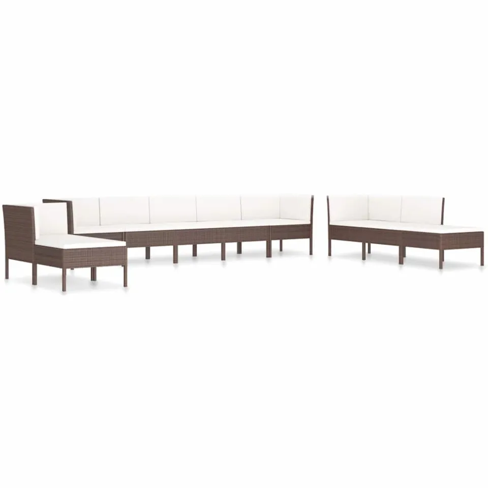 vidaXL 10-delige Loungeset met kussens poly rattan bruin, foto 3