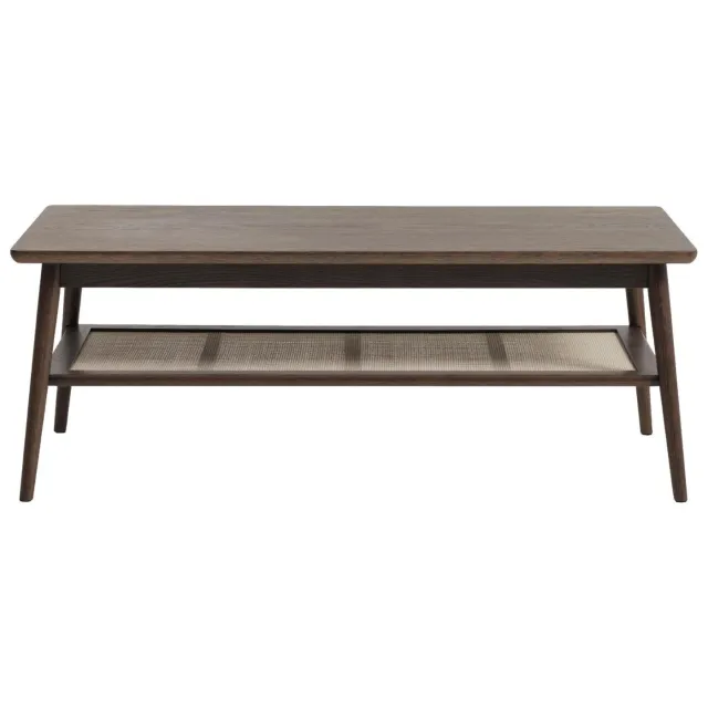 Nest of Nora Salontafel Enli - rechthoekig Eikenhout 120x60 cm - Met rotan legplank - Bruin