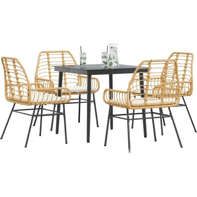 vidaXL 5-delige Tuinset met kussens poly rattan glas bruin
