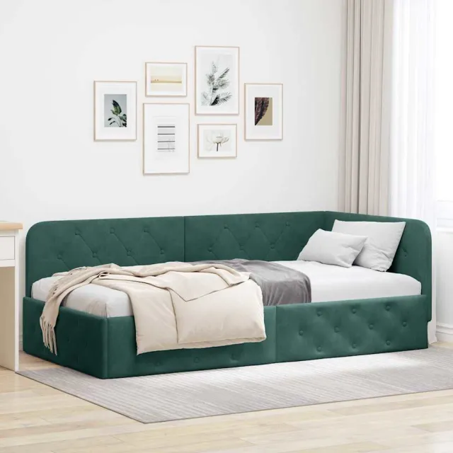 vidaXL Hoekbedframe Donkergroen 100 x 200 cm fluweel