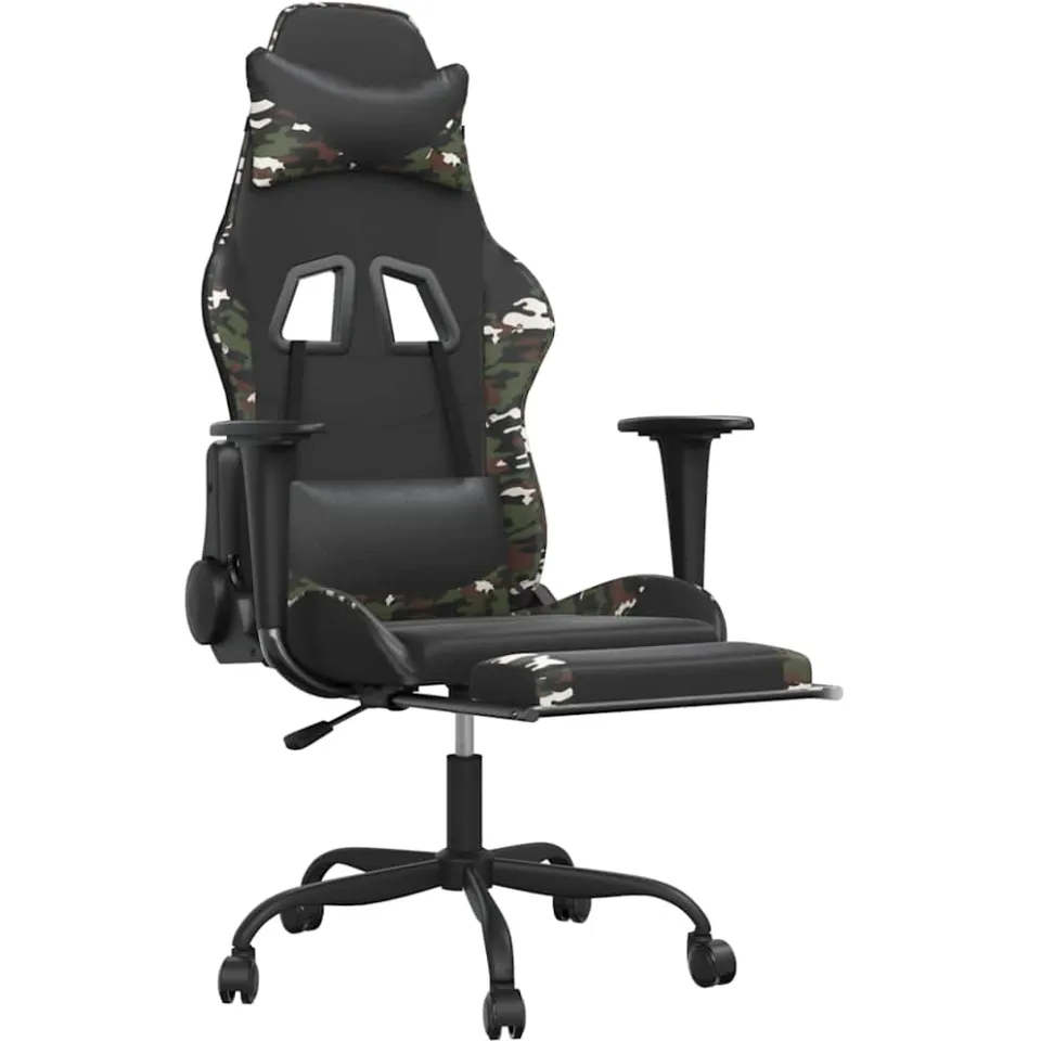 vidaXL Massage gamestoel met voetensteun kunstleer zwart & camouflage Meerkleurig