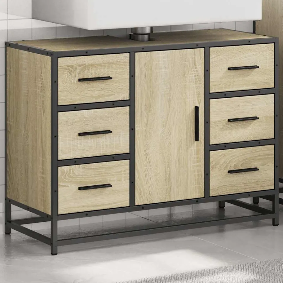 vidaXL Wastafelkast 80x33x60 cm bewerkt hout sonoma eikenkleurig, foto 3